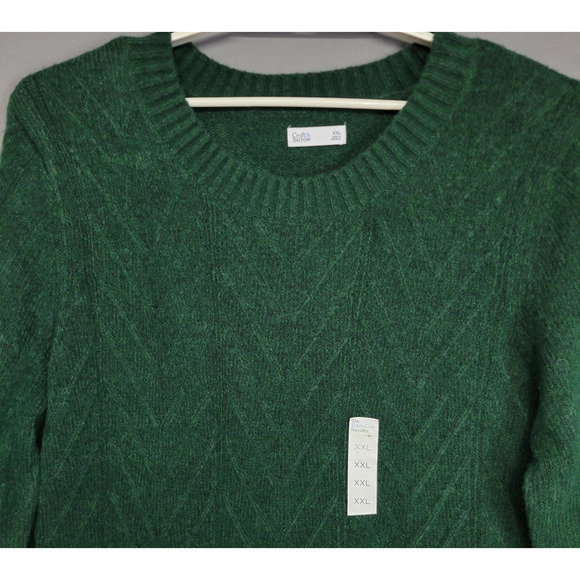 Croft & Barrow Sweater Women XXL Green Crewneck Pullover Chevron Knit Ribbed New - Picture 4 of 12